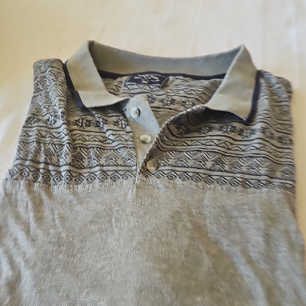 Gray Polo Shirt with Abstract Pattern